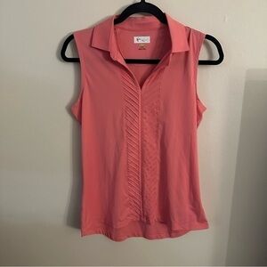 Greg Norman Play Dry Sleeveless Golf Polo-M- Coral Pink Pintuck